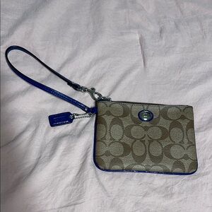 Coach Signature C Wristlet with Blue Patent Leather Trim